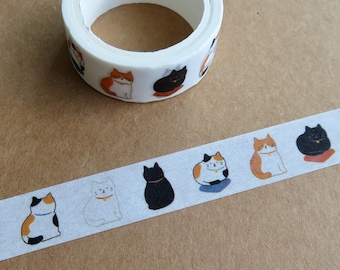 Black & Calico Cat Washi Tape, Illustrated Cartoon Cat Paper Adhesive Tape, Kitty Packaging Masking Tape, Cat Lover Stationery Gift
