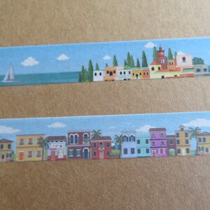 Tropical Island Washi Tape, Neighborhood Village Town Tape, Colorful Row Houses Masking Tape