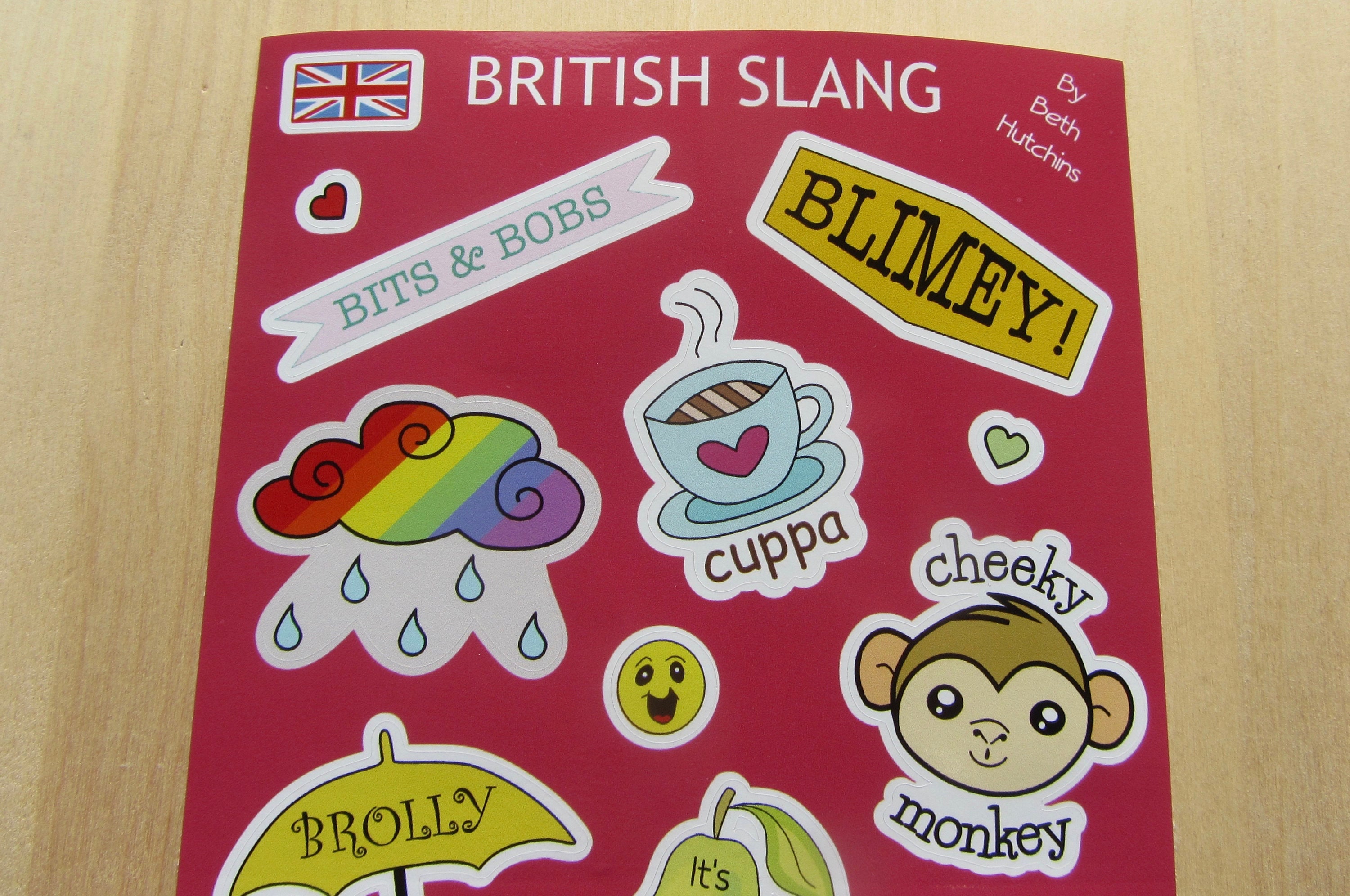 イギリスのスラングビニールイラストステッカーセット、面白いフレーズ単語プランナージャーナルステッカー、イングランドステッカー、イギリス好きの旅行ギフト  - Etsy 日本, image size:3000x1992