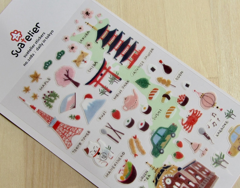 Tokyo Suatelier nr 1082, klistermärken för resekladdare, klistermärken för planeringsjournal i Japan, klistermärken för landmärken i Japan, resepresent till Tokyo bild 1