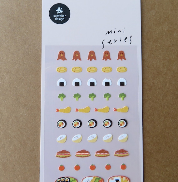 Tiny Sushi Rice Snack Bento Bowl Food Stickers, Shrimp Vegetable Stickers, Journal Planner Scrapbooking Stickers, Suatelier Mini Deco 120