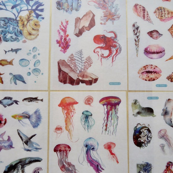 Ocean Stickers, Marine Theme Planner BUJO Journal Diary Jellyfish Fish Stickers, Sea Animal Coral Reef & Shell Stationery, Mermaid Stickers