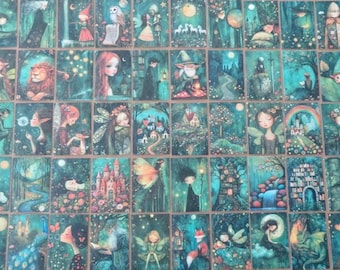 50 naklejek z motywami baśni fantasy, zestaw naklejek z mistycznym krasnalem i zwierzęciem