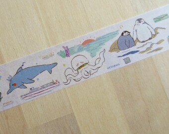 Marine Animal Washi Tape, Ocean Whale Jellyfish Dolphin Octopus Journal Planner Scrapbooking Washi Tape, Ocean Lover Stationery