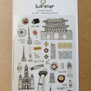 韓国の美しさ Suatelier 1062 ステッカー、旅行ギフトステッカー、バケーションプランナージャーナルステッカー、韓国テーマランドマークステッカー