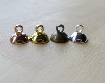 8 mm Glue on Bail Bead Caps, Silver Gold Bronze Tone Bead Caps for Resin Jewelry, Bead Caps w/ Loop, Looped Bead Findings, Sphere Tube Caps