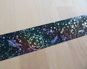 30 mm Holographic Silver & Black Space Washi Tape, Galaxy Constellation Washi, Star Planet Celestial Journal Planner Stationery Tape