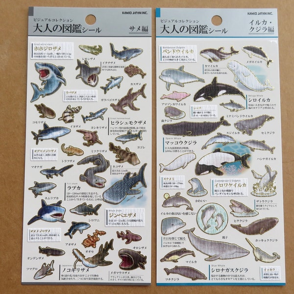 Kamio ADULT VISUAL DICTIONARY Stickers, Shark Dolphin & Whale Stickers, Ocean Gold Foil Stickers, Marine Reef Ocean Gift