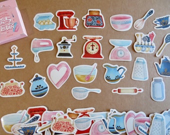 46 Kitchen Cooking Baking Stickers, Foodie Journal Planner Scrapbook Stickers, Cooking Theme Stationery, Baker Cook Gift