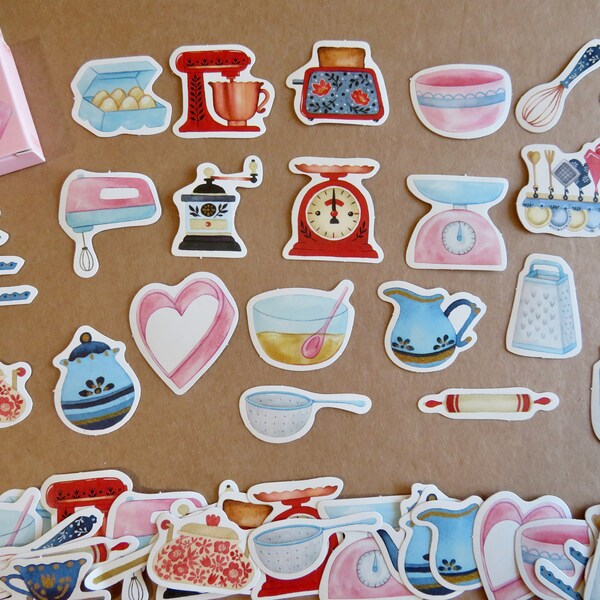 46 Kitchen Cooking Baking Stickers, Foodie Journal Planner Scrapbook Stickers, Cooking Theme Stationery, Baker Cook Gift