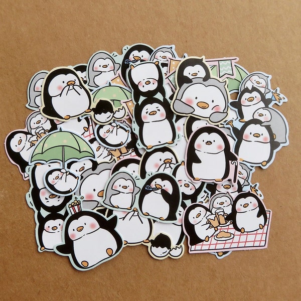 Nekoni Penguin Picnic Stickers, Kawaii Funny Summer Party Penguin Stickers, Penguin Lover Gift
