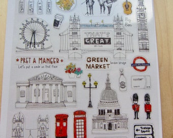 Stickers Londres Angleterre, voyage Doodle autocollants, Stickers scrapbooking Londres planificateur, Suatelier Londres thème monument Stickers
