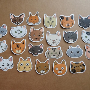 22 Cat Stickers, Illustrated Kitty Kitten Feline Scrapbooking Journal Planner Laptop Stickers, Cat Lover Stationery