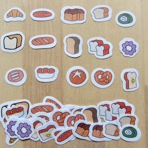 45 Bread Baker Stickers, Bread Lover Stickers, Journal Planner Stickers, Cute Cartoon Baked Food Stickers, Bakery Stationery