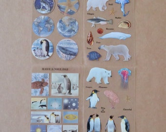 Arctic Animal Penguin Polar Bear Stickers, Marine Theme Planner Journal Stickers, Realistic Sea Animal Stationery