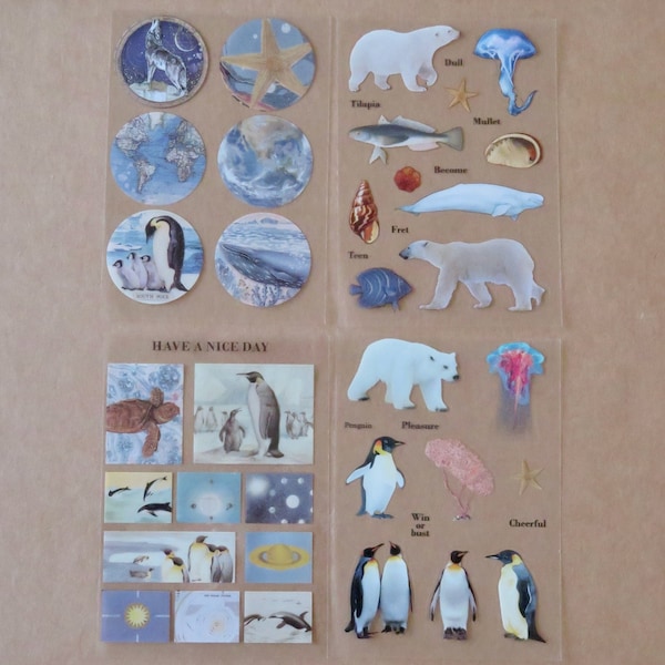 Arctic Animal Penguin Polar Bear Stickers, Marine Theme Planner Journal Stickers, Realistic Sea Animal Stationery