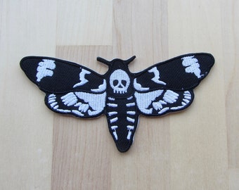 Death's Head Moth Iron On Patch, Death Head Goth Embroidered Applique Patch, Silence of Lambs Moth Patch, Death Moth Punk Badge