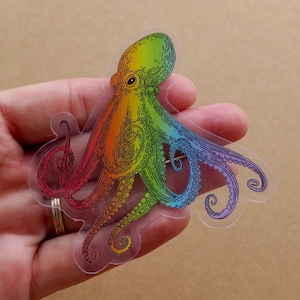 Octopus Rainbow Sticker, Sea Animal Marine Conservation Sticker, Waterproof Vinyl Laptop Water Bottle Sticker, Octopus Illustration Gift
