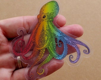 Octopus Rainbow Sticker, Sea Animal Marine Conservation Sticker, Waterproof Vinyl Laptop Water Bottle Sticker, Octopus Illustration Gift