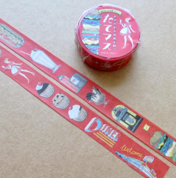 Diner Food Americana Washi Tape, Hamburger Hotdog Milkshake Food Theme, Nostalgic Diner Stationery, Foodie Junk Food Paper Masking Tape