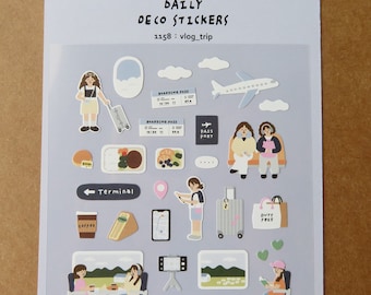 Travel Stickers, Airport Aviation Flying Transportation Stickers, Suatelier 1158 Vlog Trip Korean Stickers, Holiday Vacation Theme