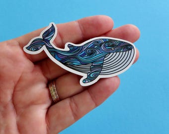 Whale Sticker, Sea Animal Marine Ocean Sticker, Whale Vinyl Laptop Sticker, Water Bottle Sticker, Whale Lover Gift, Whale Phone Sticker