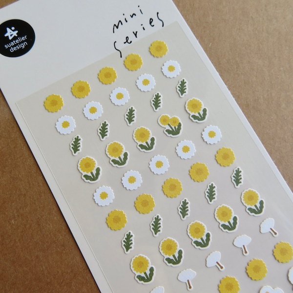 Tiny Yellow & White Flower Stickers, Garden Blossom Planner Stickers, Small Nature Garden Stickers, Suatelier Mini Series No 115