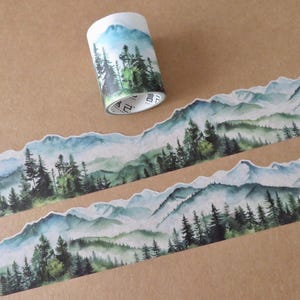 Mountain Washi Tape, Illustrated Scene Wide 50 mm Shaped Edge Washi, Mountain Forest Packaging Masking Tape