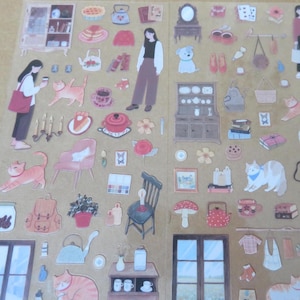 Home Activity Stickers, Every Day People & Cat Stickers, Cozy Decor Stationery, Furniture House Objects Stickers