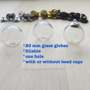 20 mm Glass Terrarium Globe & Looped Bead Cap SET, Hollow Clear Vial Pendants, Fillable Glass Beads One Hole, Fillable Hollow Glass Balls
