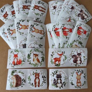 80 Animal Sticker Seals, Fox Deer Bunny Bear Racoon Hedgehog Owl Stickers, Animal Lover Gift