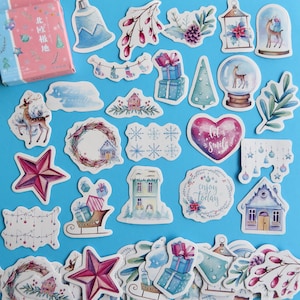 46 Holiday Christmas Festive Stickers, Holiday Journal Scrapbooking Diary Stickers, Whimsical Winter Theme Package or Card Stickers