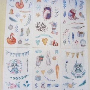 SET Woodland Animal Stickers, Watercolor Nature Stickers, Fox Raccoon Planner Journal Diary Stickers, Whimsical Illustrated Stationery