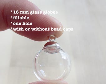 16 mm glazen bol bol en zilveren lusdop SET, holle flacon hangers, hangende glazen terrariumoorbel bevindingen, vulbare glaskralen één gat