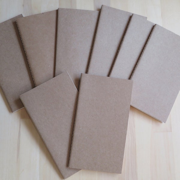 Slim Kraft Travel Notebook Insert Refill BLANK (cream pages), Stitched Journal Book 15.3 cm x 8.7 cm, Pocket Sketch Book