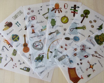 Camping Stickers, SET Nature Outdoor Stickers, Camping Planner Journal Diary Stickers, Hiking Walking Stickers, Explorer Adventure Stickers