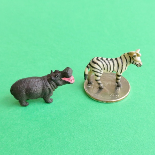 Miniature Safari Animals - Mini Terrarium Supplies - Teeny Tiny Wild Animal Soap Making Diorama Supplies - Zebra Hippo Hippopotamus