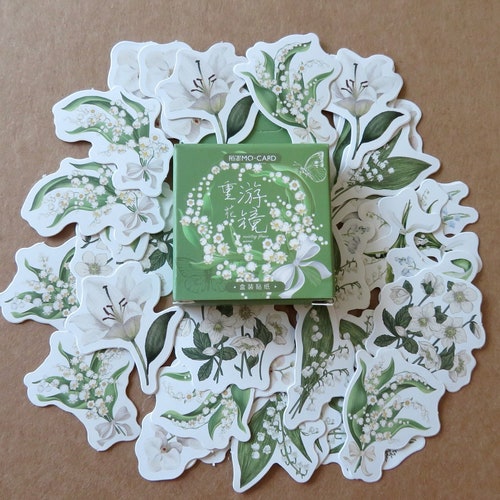 45 Lily of the Valley Stickers, White Flower Nature Label Stickers, Planner Journal Diary Stickers, Botanical Flower Plant Stickers