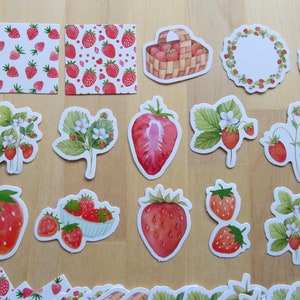 45 Strawberry Fruit Food Planner Stickers, Vegetarian Journal Planner Scrapbooking Stickers, Fruit Stationery, Strawberry Lover Gift