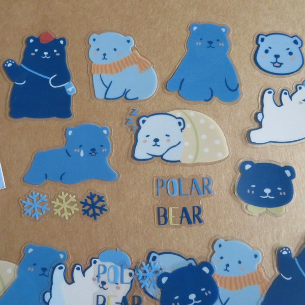 20 Polar Bear stickers, Cute Polar Bear Scrapbook Journal PVC Stickers, Bear Lover Gift Stationery