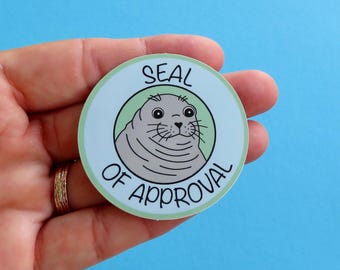 Seal illustration sticker, funny seal of approval animal pun planner sticker, marine seal lover gift, vinyl waterproof sea lion sticker