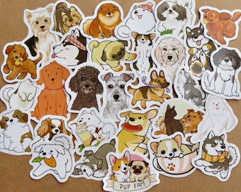 30 Puppy Stickers, Cartoon Dog Canine Stickers, Dog Breed Planner Journal Diary Stickers, Kawaii Animal Stickers, Dog Lover Gift