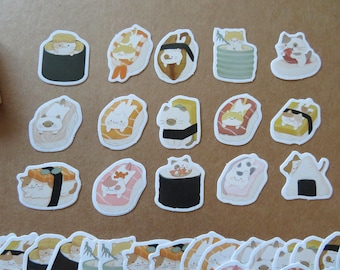 45 Kawaii Cat Sushi Stickers, Cartoon Kitty Cat Feline Stickers, Kitten Planner Journal Stickers, Funny Animal Stickers, Cat Lover Gift