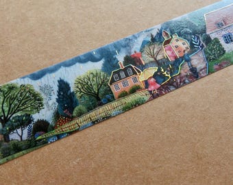 Land Dorf Szene Goldfolie Washi Tape, Wunderliche Regnerische Tag Illustrationen Briefpapier Geschenk