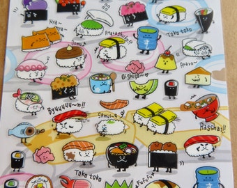 Mind Wave Sushi Seals Sticker Sheet, Asian Food Cuisine Stickers, Funny Cartoon Sushi Lover Stationery Gift