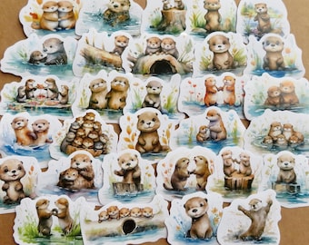 30 Otter Stickers, Watercolor Illustrated Stickers, Cute Otter Lover Gift