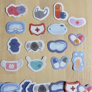 45 Medical Hospital Pill Stickers, Nurse Doctor Pandemic Journal Planner Stickers, Cute Cartoon Mask Germ Stickers, Medical Stationery