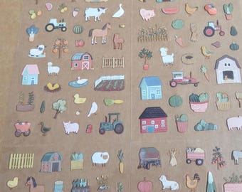 Feuilles d'autocollants de ferme de campagne, papeterie sur le thème des agriculteurs de la campagne, autocollants scène de scène de cochon vache canard cheval