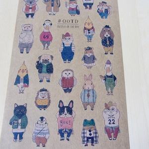 Eigenzinnige dierenstickers, geïllustreerde dieren in outfits stickers, planner dagboek stickers, kawaii grillige dierenvriend stickers