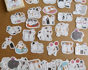 46 Kawaii Cat Stickers, Cartoon Kitty Cat Feline Stickers, Kitten Planner Journal Diary Stickers, Kawaii Animal Stickers, Cat Lover Gift